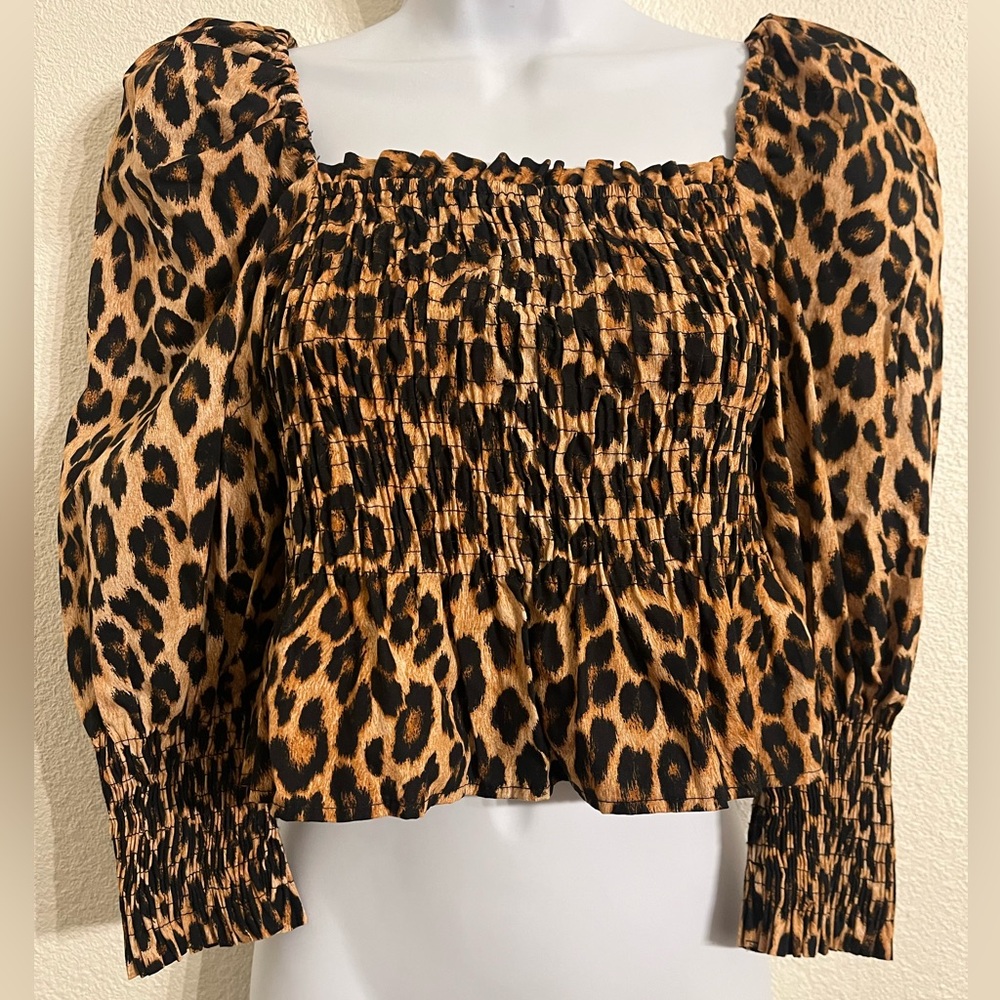 Zara Leopard Print Smocked Crop Top